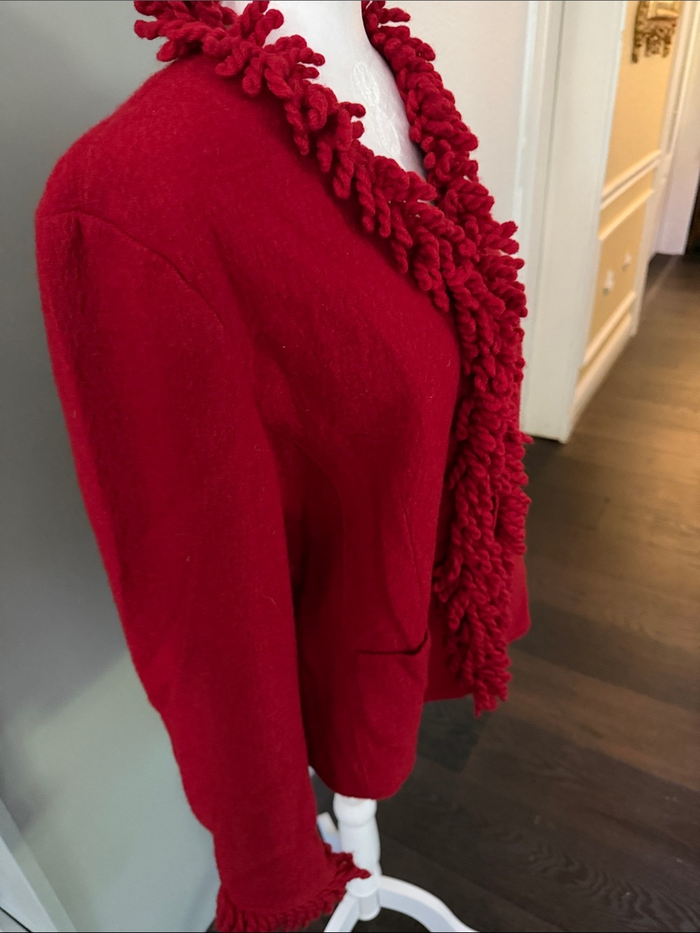 Talbots Red Ruffle-Trim Wool Cardigan - Picture 4 of 15